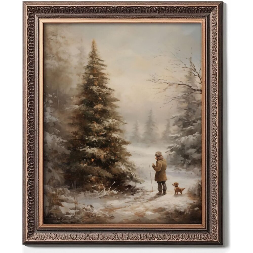 Vintage Christmas Wall Art, Cozy Country Farmhouse Art Print, Santa Claus Winter